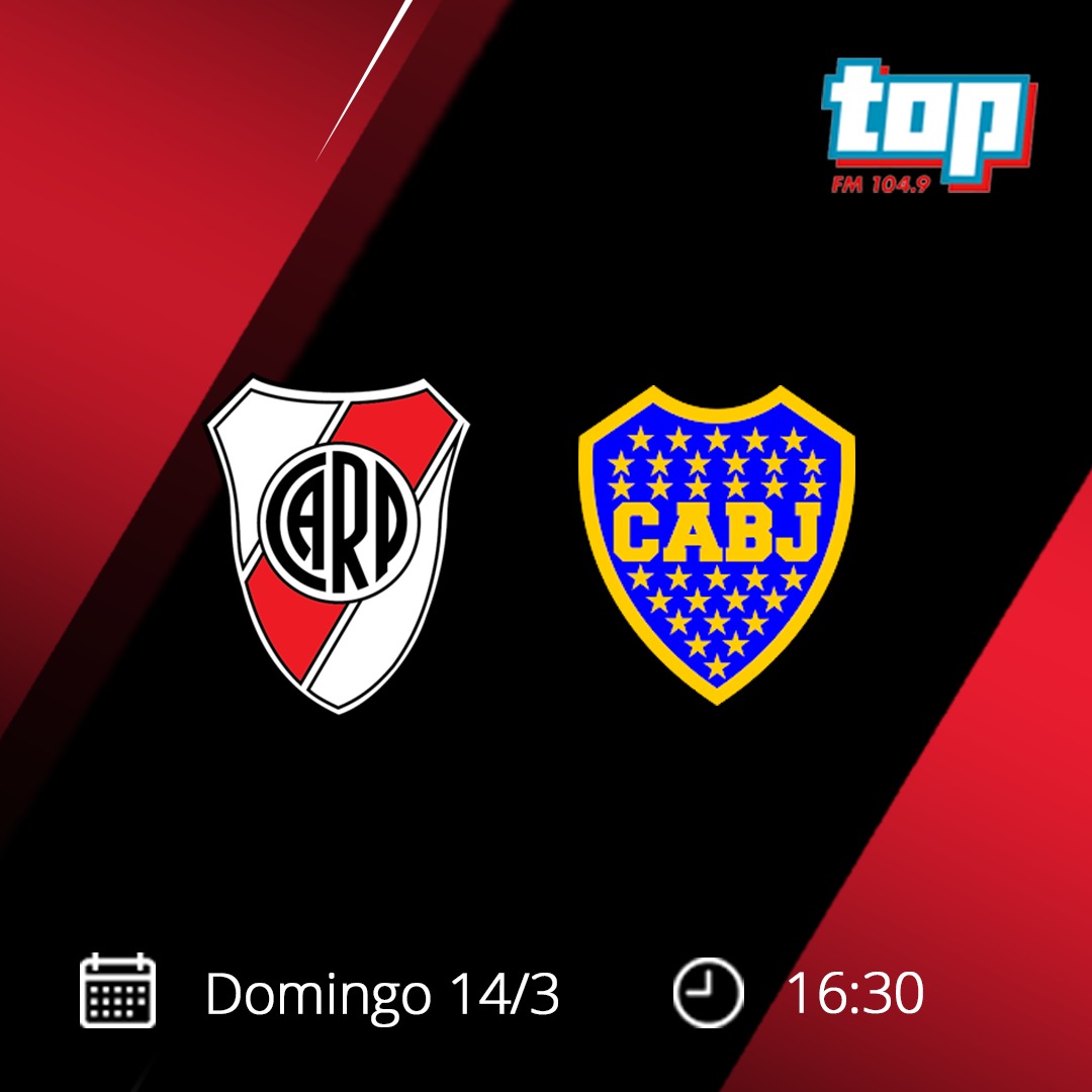 Desde las 16.30 hs. los esperamos para vivir Boca - #River por FM Top 104.9, todas nuestras repetidoras y el canal de YouTube de <a href="/RiverLPM/">La Página Millonaria</a> con los relatos de <a href="/CostaFebreOK/">Lito Costa Febre 🎙️</a> junto a <a href="/PauloFilippini/">Paulo Filippini</a> <a href="/JorgeMannino/">JMannino</a> <a href="/locutoro/">Locutoro</a> Cesar Gómez <a href="/NattyRessia/">Natalia Ressia</a> y <a href="/JoacoVilaplana/">Joaquín Vilaplana</a>