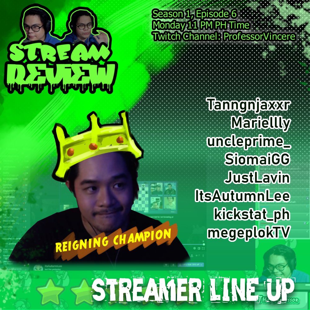 ProfVincere's tweet photo. What's poppin?!
Stream Review Season 1, Episode 6!
this is gonna be rad! with new streamers on the review and our classic ones too! including the reigning champion!
check it out on Monday 11 PM PH time at
https://t.co/ucoJR7cYpR
REPOST
#StreamReview #Twitch #Stream https://t.co/CaVOybT8dk