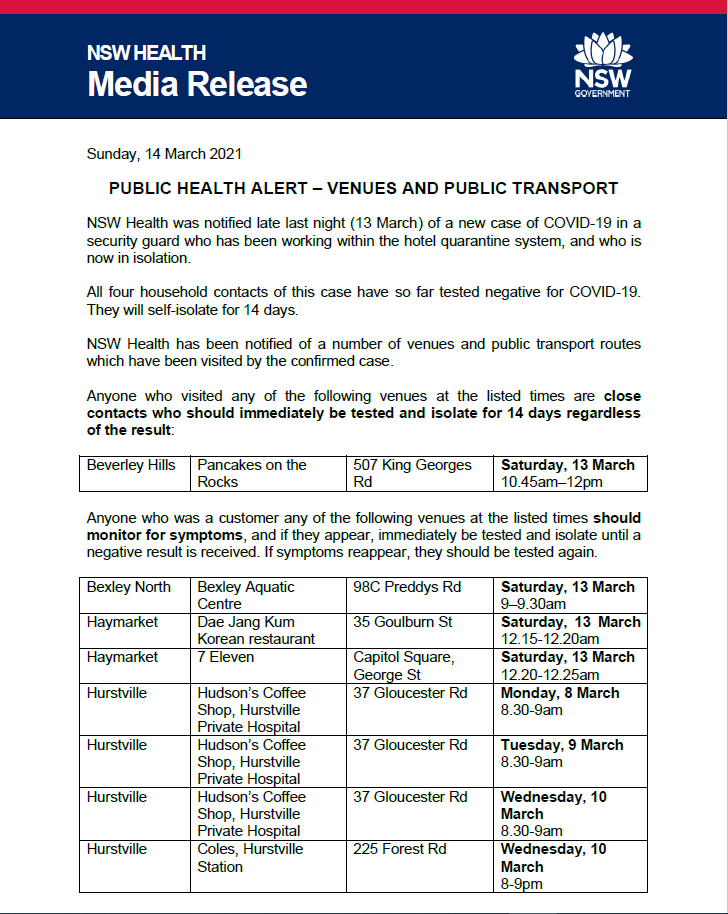 NSWHealth's tweet photo. Public Health Alert - new case locations and public transport routes in NSW. 

See media release for further details. https://t.co/fzyZfVJBw6