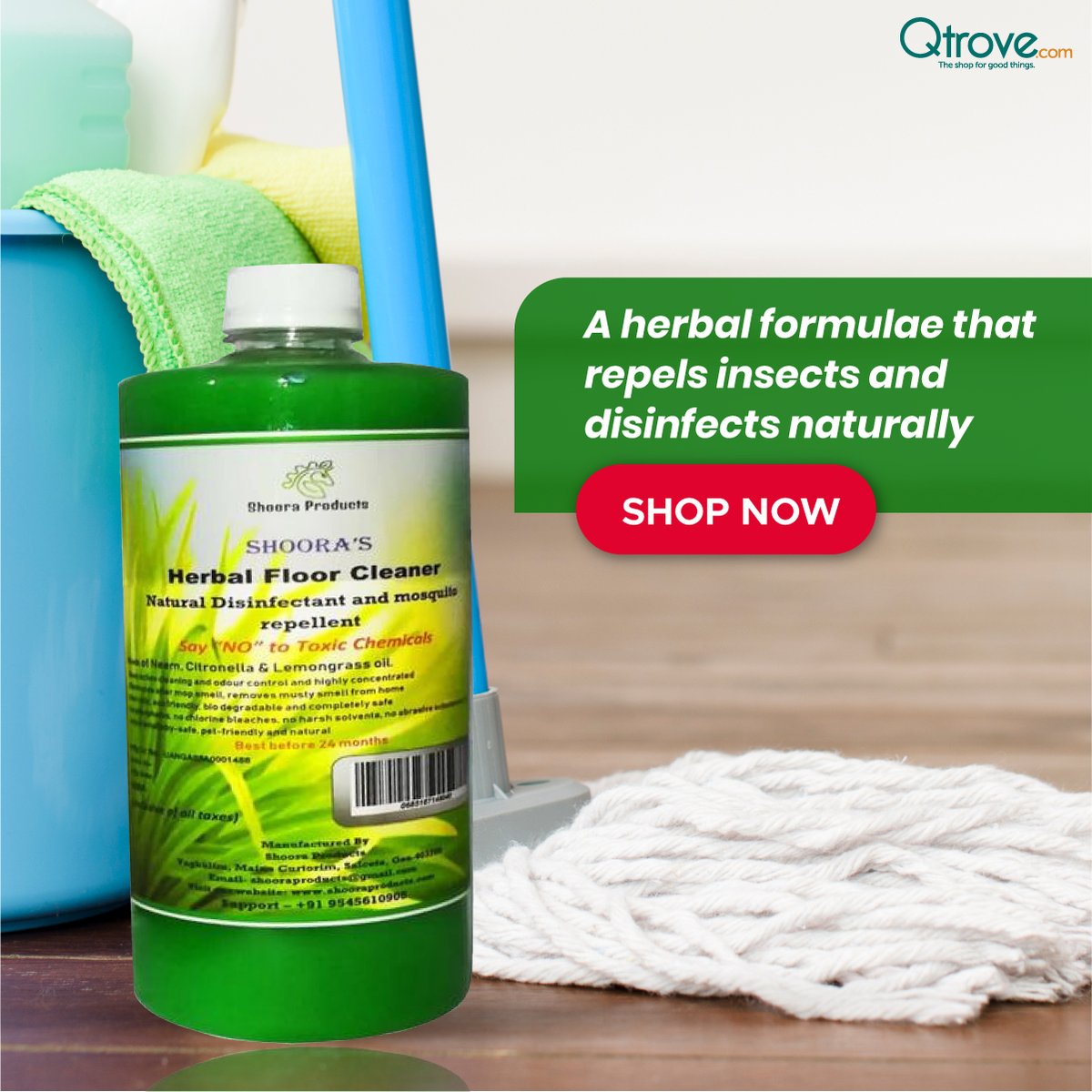 Made using neem, citronella, peppermint, &amp; lemongrass oil, this deep action formula makes your floor squeaky clean and controls odour. #NonToxic #EcoFriendly #Biodegradable 
ORDER NOW: bit.ly/34EatbG 
#HerbalFloorCleaner #ShopForGoodThings #WeCare #GreenHomeCleanHome