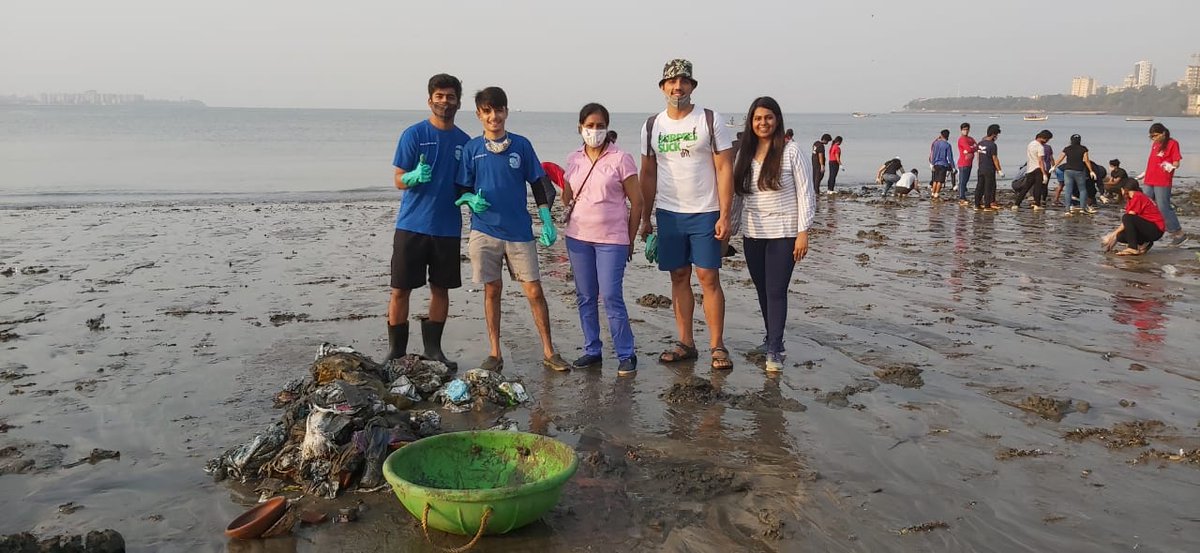 Our warriors at the beach clean up at #chowpattybeach #mumbai today! Excited and humbled to be associated with @changeisus11 and @mybmc for this weekly clean up drive! #savethebeach #NGO #socialinitiative
