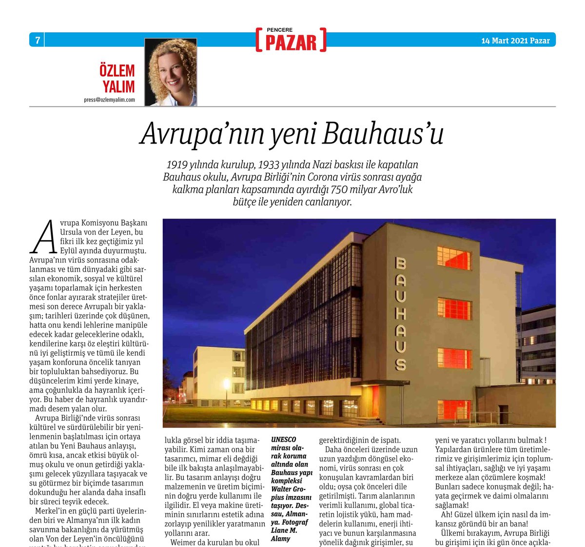 "Avrupa’nın yeni Bauhaus’u"
Özlem Yalım Gazete Pencere Pazar için yazdı.
(Abone olmak için gazetepencere.com) #PencerePazar #Bauhaus <a href="/ozlemyalim/">ozlem.yalim</a>