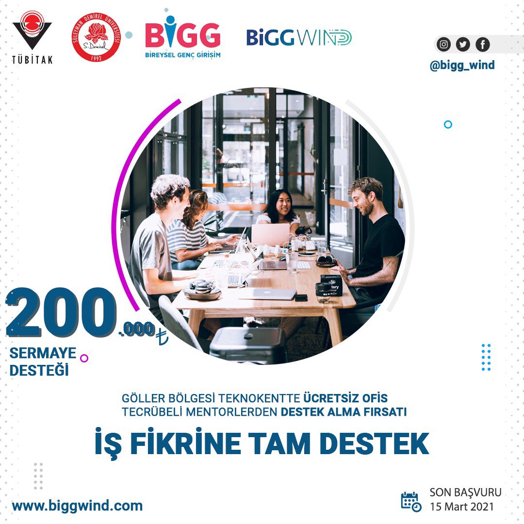 Yarın Son Gün!  200 Bin TL hibe desteği sağlayan TÜBİTAK 1512 BiGGWind programı başvurusu için acele et!  biggwind.com  <a href="/ilkercarikci/">İlker Hüseyin Çarıkçı</a> <a href="/serdalterzi/">Serdal Terzi</a> <a href="/sd_universitesi/">SDÜ</a> <a href="/gbteknokent/">Göller Bölgesi Teknokent</a> <a href="/sdu_tto/">SDÜ TTO</a> <a href="/tubitakteydeb/">TUBITAK TEYDEB</a>