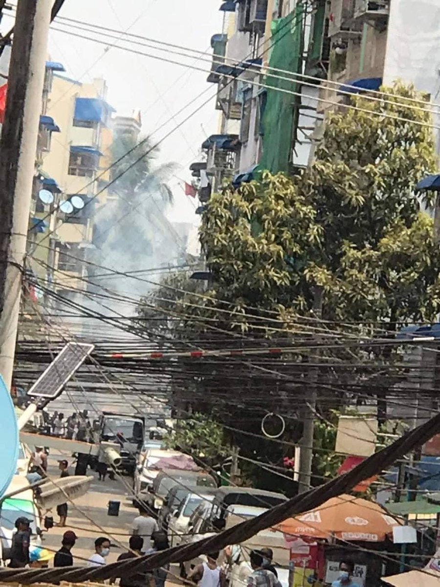 In Hlaing TharYar 3,Yangon,
Terrorist groups shot gun and tear gas into the strike area. 
LOCOMOTIVE XYZ
<a href="/freya_cole/">Freya Cole</a> <a href="/UNHumanRights/">UN Human Rights</a>  <a href="/cape_diamond/">Cape Diamond</a> 
#WhatsHappeningInMyanmar
#Mar14Coup