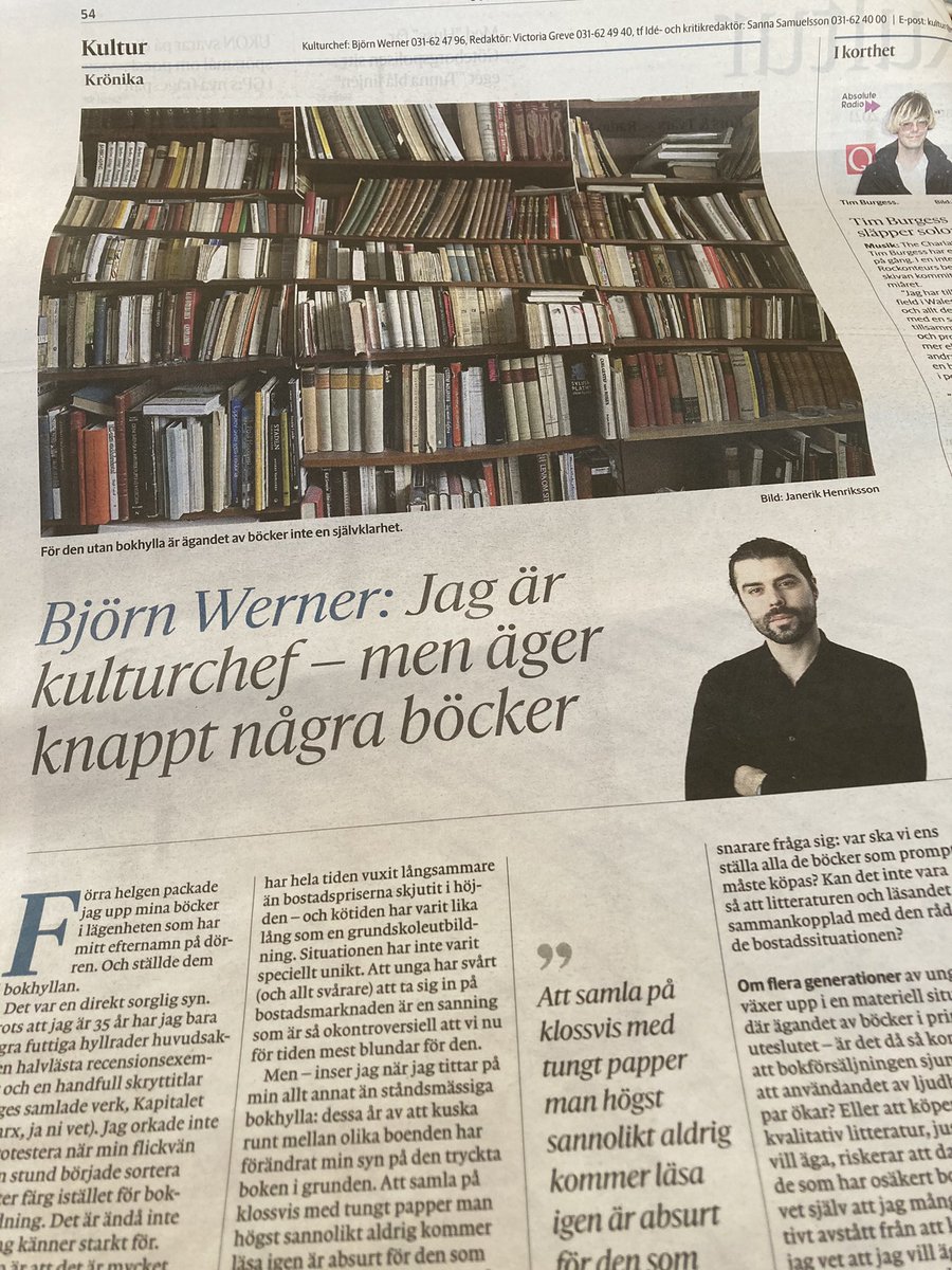 Nej, det är inte rimligt att det är så svårt att komma in på bostadsmarknaden. <a href="/GoteborgsPosten/">Göteborgs-Posten</a> s kulturchef <a href="/bjornwerner/">Björn Werner</a> kan först vid 35 års ålder ha en bokhylla efter år med ständiga flyttar o lätt bagage #bopol