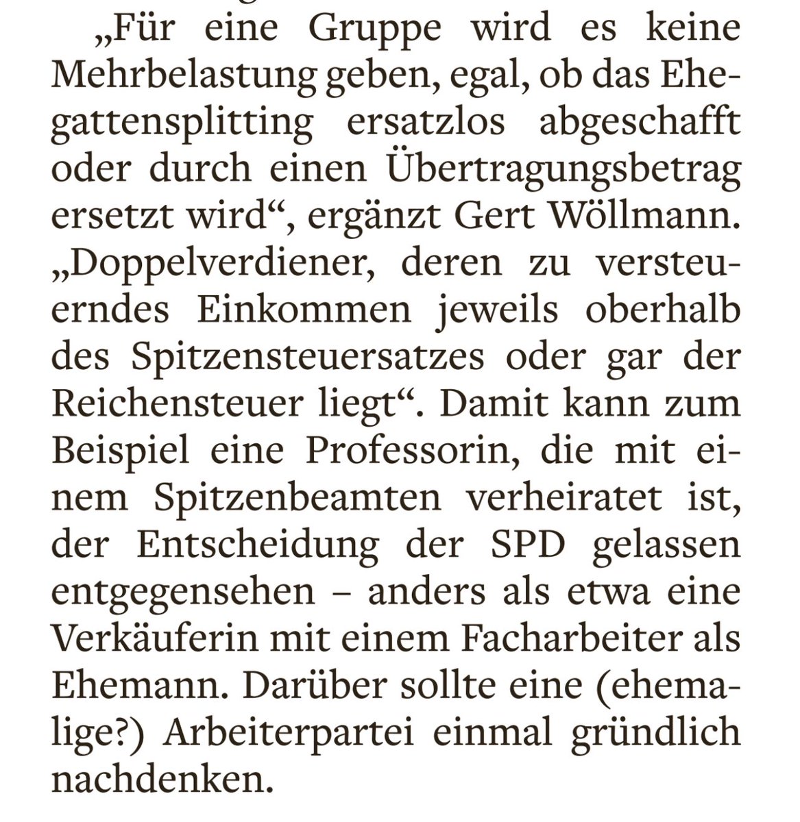 .<a href="/Arnd_Diringer/">Arnd Diringer</a> und <a href="/Gert_Woellmann/">Gert Wöllmann</a> widmen sich in der <a href="/WELTAMSONNTAG/">WELT AM SONNTAG</a> den unausgegorenen (und wieder nur vordergründig „sozial gerechten“) Plänen der <a href="/spdde/">SPD Parteivorstand 🇪🇺</a> zum #Ehegattensplitting - „Auf Kosten der Mittelschicht“ #Rechtbehalten