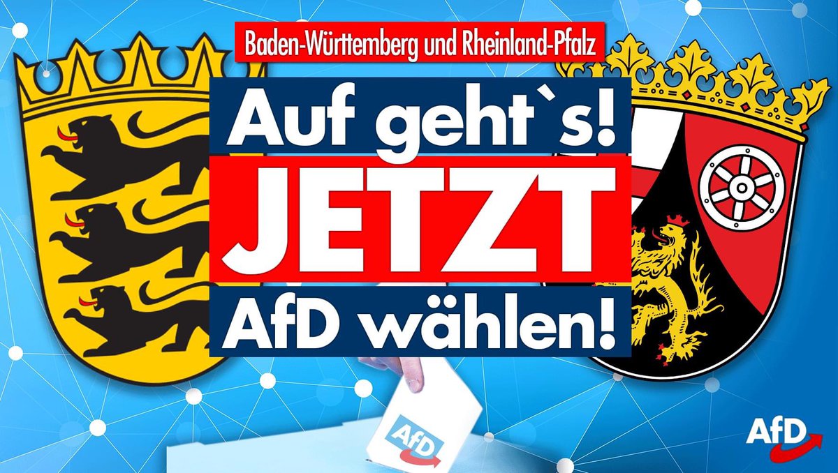 AfD's tweet photo. Der Südwesten unseres schönen Landes ist heute zur Wahl gerufen!
#ltwbw21 #ltwrlp21 #ltwbw2021 #ltwrlp #LTWrp #ltw https://t.co/JQPFlHMjDV