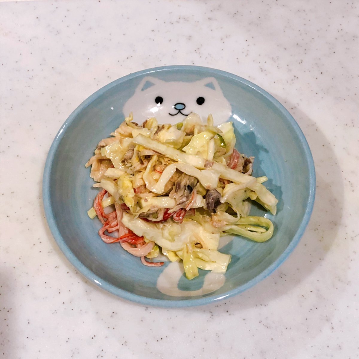 ごはんメモ キャベツ カニカマ マヨネーズ めんつゆ ごま油 塩胡椒 ほんとは Aneのイラスト