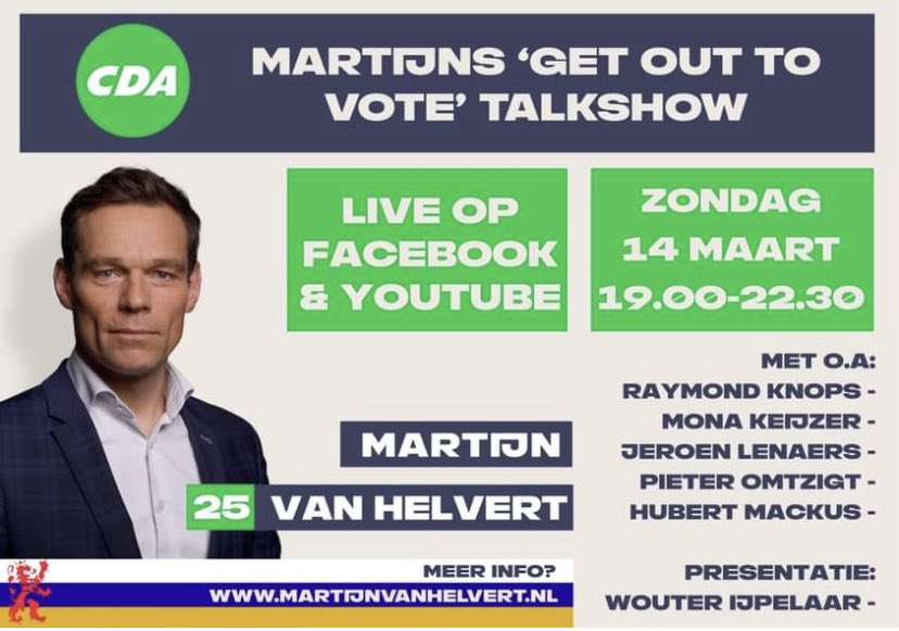 Live vanuit de studio!
Vanavond 19 tot 22.30 uur

Te gast zijn <a href="/WBHoekstra/">Wopke Hoekstra</a> <a href="/MonaKeijzer/">Mona Keijzer</a> @RaymondKnops @MinBijleveld <a href="/jeroen_lenaers/">Jeroen Lenaers</a> <a href="/HubertMackus/">Hubert Mackus</a> <a href="/vivianneheijnen/">Vivianne Heijnen</a> <a href="/MariskaWetzels/">Mariska Werry</a> <a href="/GabrielleHeine/">Gabrielle Heine</a> <a href="/Tessa_Geelen/">Tessa Geelen</a>

#IkstemCDA
#KortelijnmetMartijn
#WatOnsBindt

youtu.be/O2B1GQ4_vBk