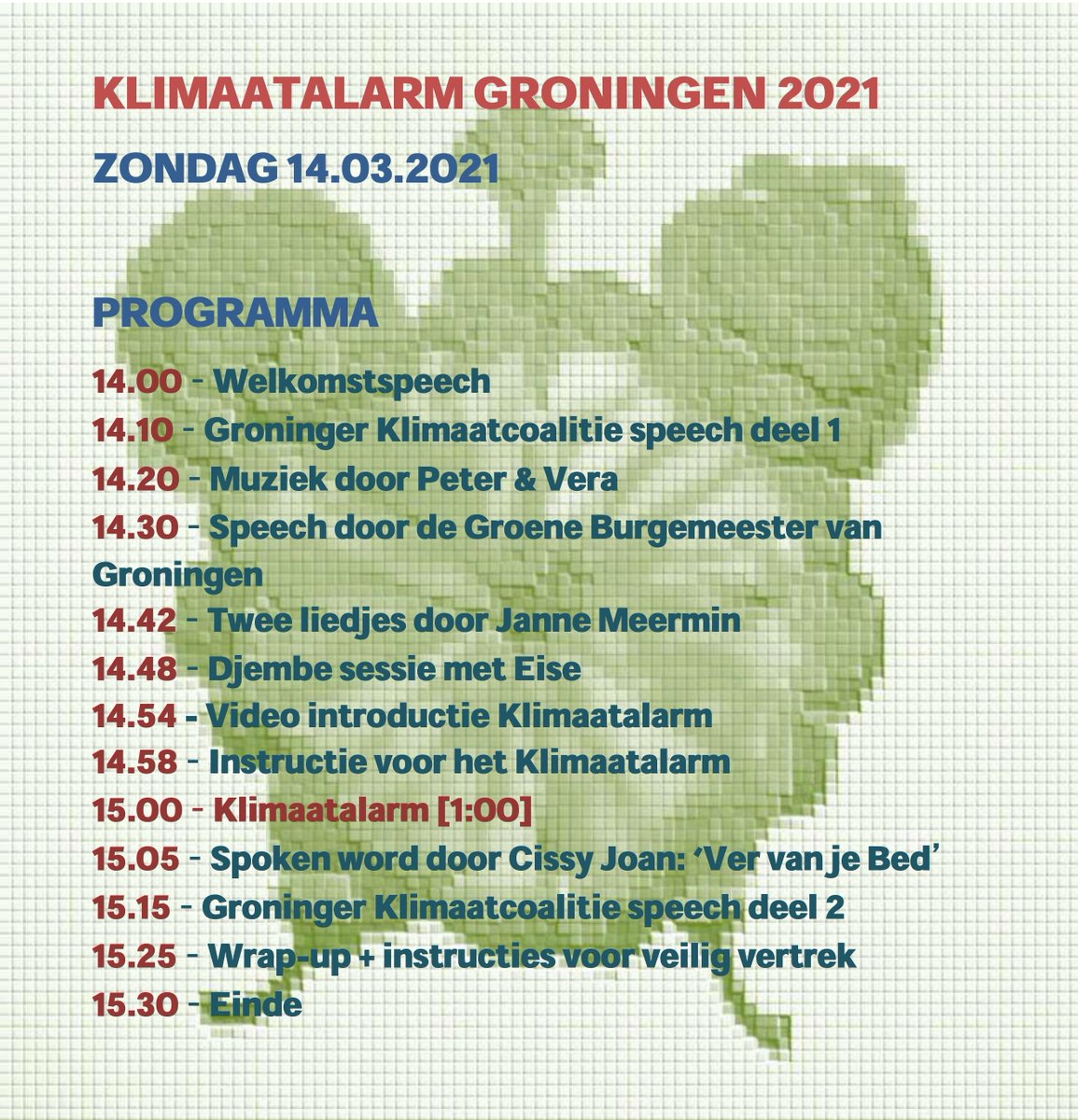 GroKlimaatalarm's tweet image. 🌿 Het programma van vandaag ziet er goed uit! Breng je mondkapje mee en iets om lawaai mee te maken! Tot straks 🎉

#coronaproof #kiesklimaat #klimaatalarm #klimaatactie #groningen #klimaatcrisis