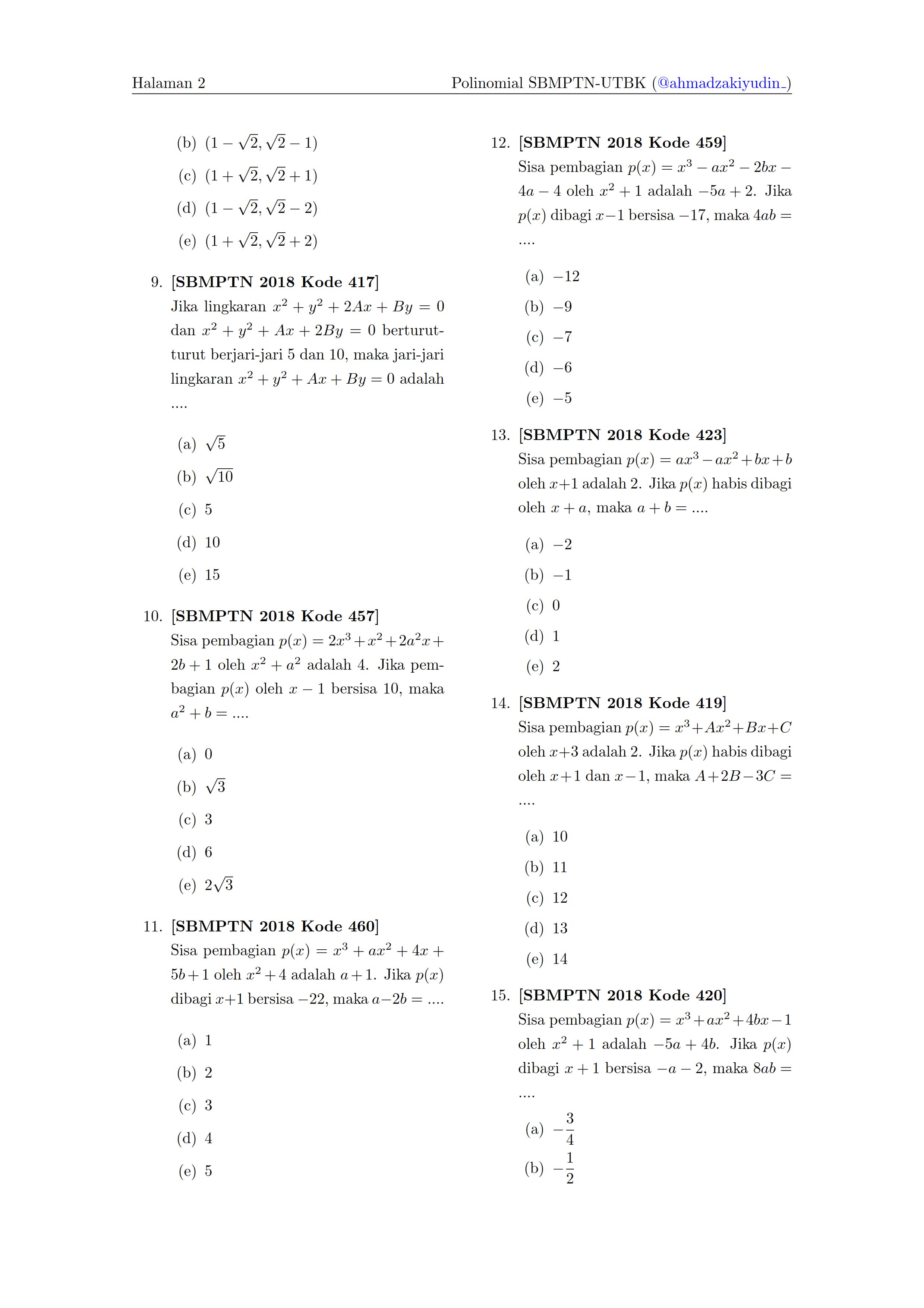 ØªÙˆÙŠØªØ± Hisbu Ø¹Ù„Ù‰ ØªÙˆÙŠØªØ± Soal Soal Materi Polinomial Sbmptn Utbk Tahun 2013 2019 Silakan Unduh Di Https T Co Fgatjxi6kg Https T Co Cwjtsuhpa2