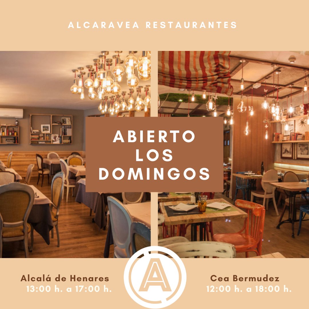 ⚠️ ¡ABRIMOS LOS DOMINGOS! Dos de nuestros restaurantes #Alcaravea abren todos los domingos 🤗 #alcaraveaceabermudez #alcaravealcaládehenares #GrupoAlcaravea #domingos #sunday #restaurantes #apoyoalcomerciolocal #apoyoalahosteleria #planazo #food #foodie #copas #vino #cerveza