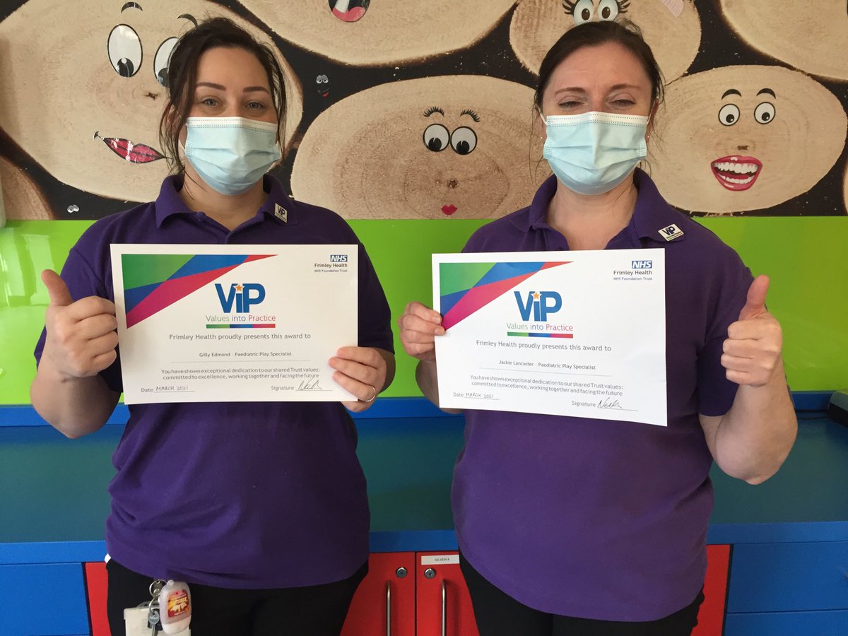 Here’s Gilly and Jackie, 2 of our amazing play team@frimley health receiving their ViP badges and certificates. In recognition of their support to our adult LD and dementia inpatients during the second wave, providing activities and time.