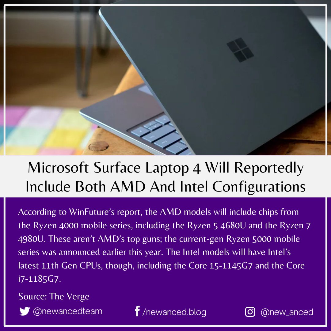 sciencenstuf's tweet photo. Microsoft Surface Laptop 4 Will Reportedly Include Both AMD And Intel Configurations
Source: The Verge
📷 Tom Warren / The Verge
#tech #microsoft #surfacelaptop4 #amdryzen #intel #ryzen4000mobileseries #winfuture #inteli7 #11thgencpu #theverge
https://t.co/IDDMss5r53 https://t.co/JDfyEtT4yW