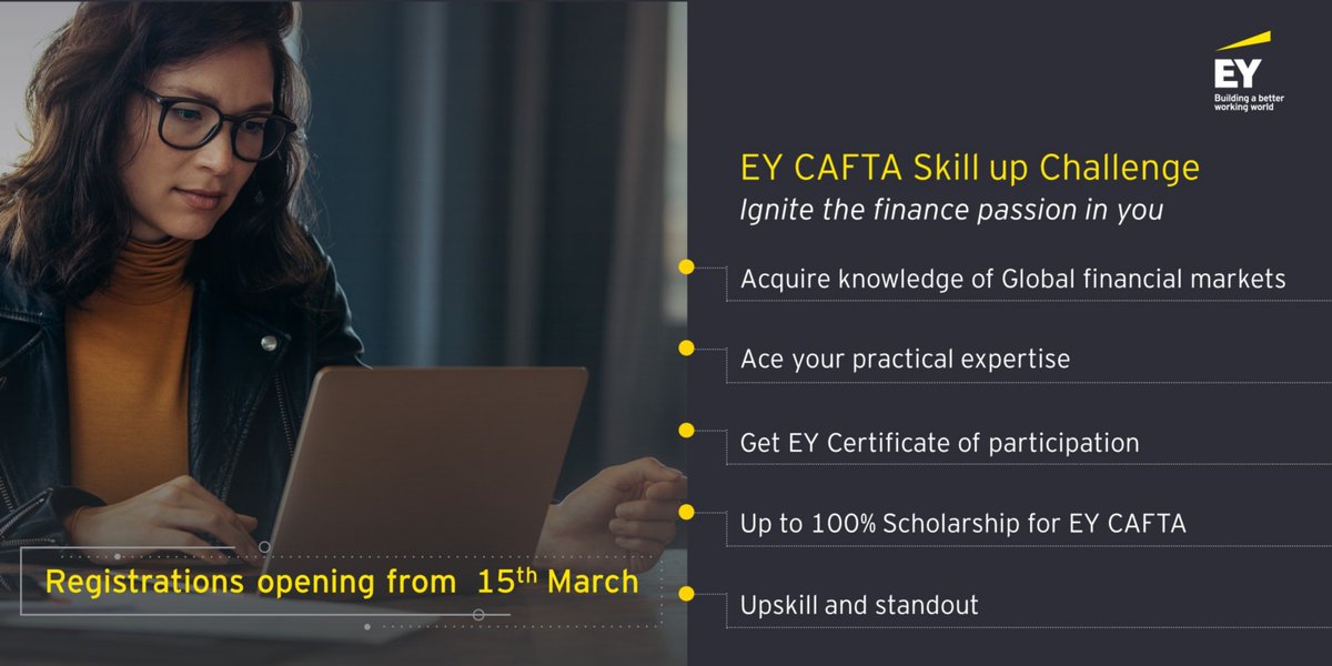 A strong understanding of the concepts and functions of financial markets helps a finance enthusiast to 
navigate the global markets with more certainty. 

#EY #EYCAFTA #scholarship #finance #skill up #certification course