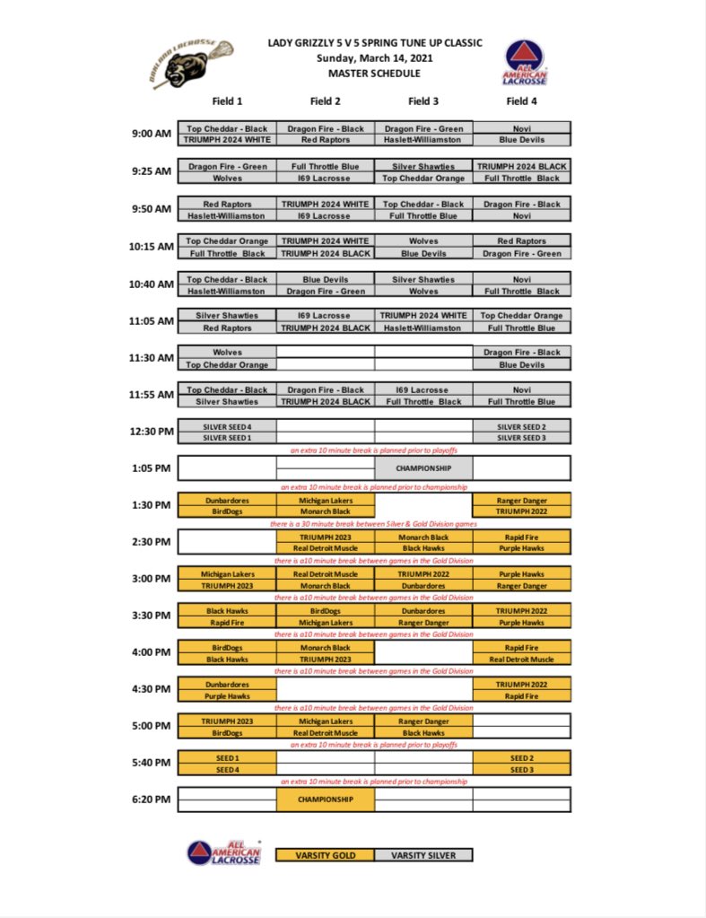 TODAY IS THE DAY! Our annual 5v5 tournament kicks off at 9am! Here is the schedule for the day: GOOD LUCK TO ALL!