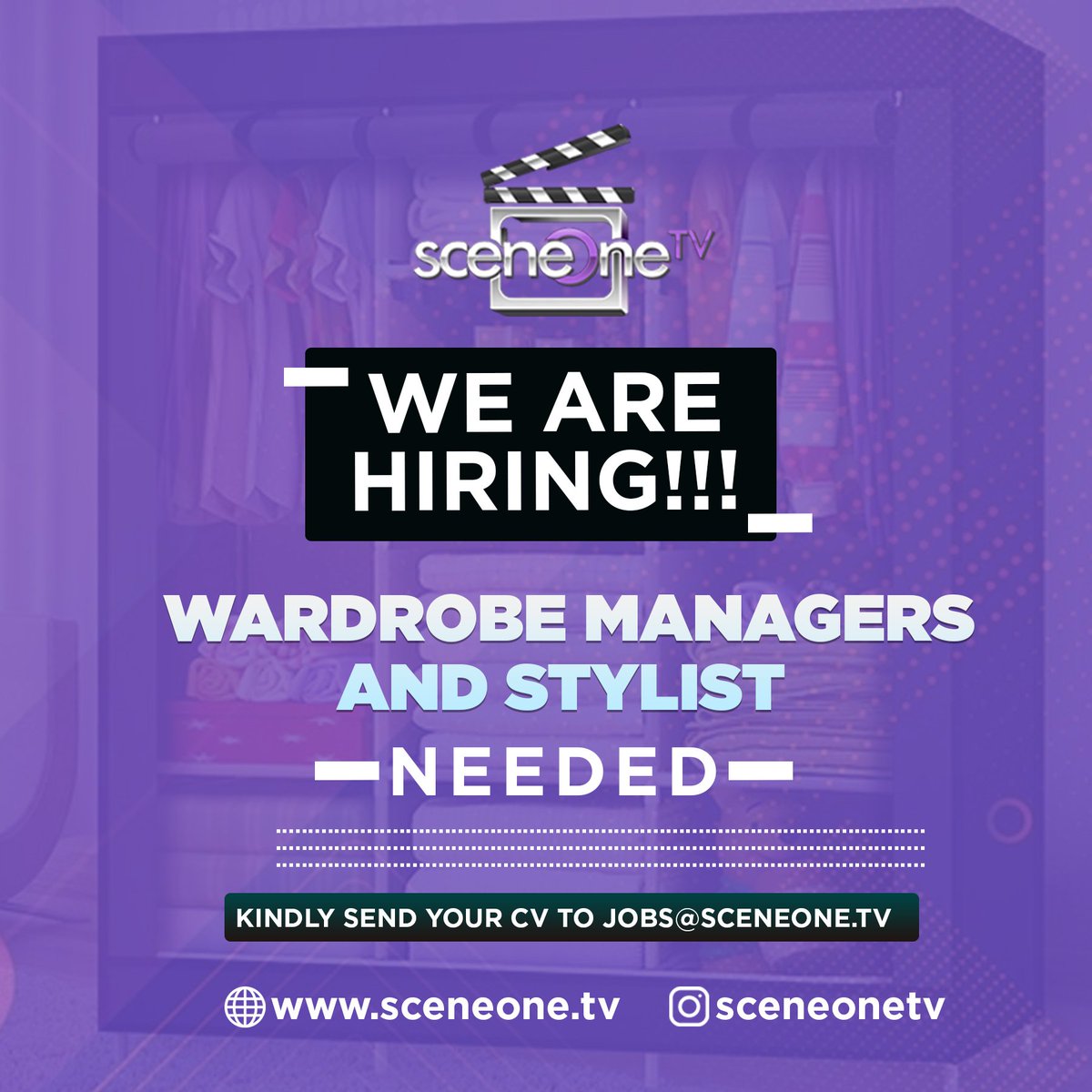 faan_tv's tweet photo. We are hiring !!!
Wardrobe Managers and Stylist needed. If you meet the requirements, kindly send your CV to jobs@sceneone.tv
Cc @funkeakindele @JJCSKILLZ @SceneonePd
#sceneonetv #sceneoneProductions #wardrobemanagers #stylist #jobopportunity https://t.co/acEKK5TEYm