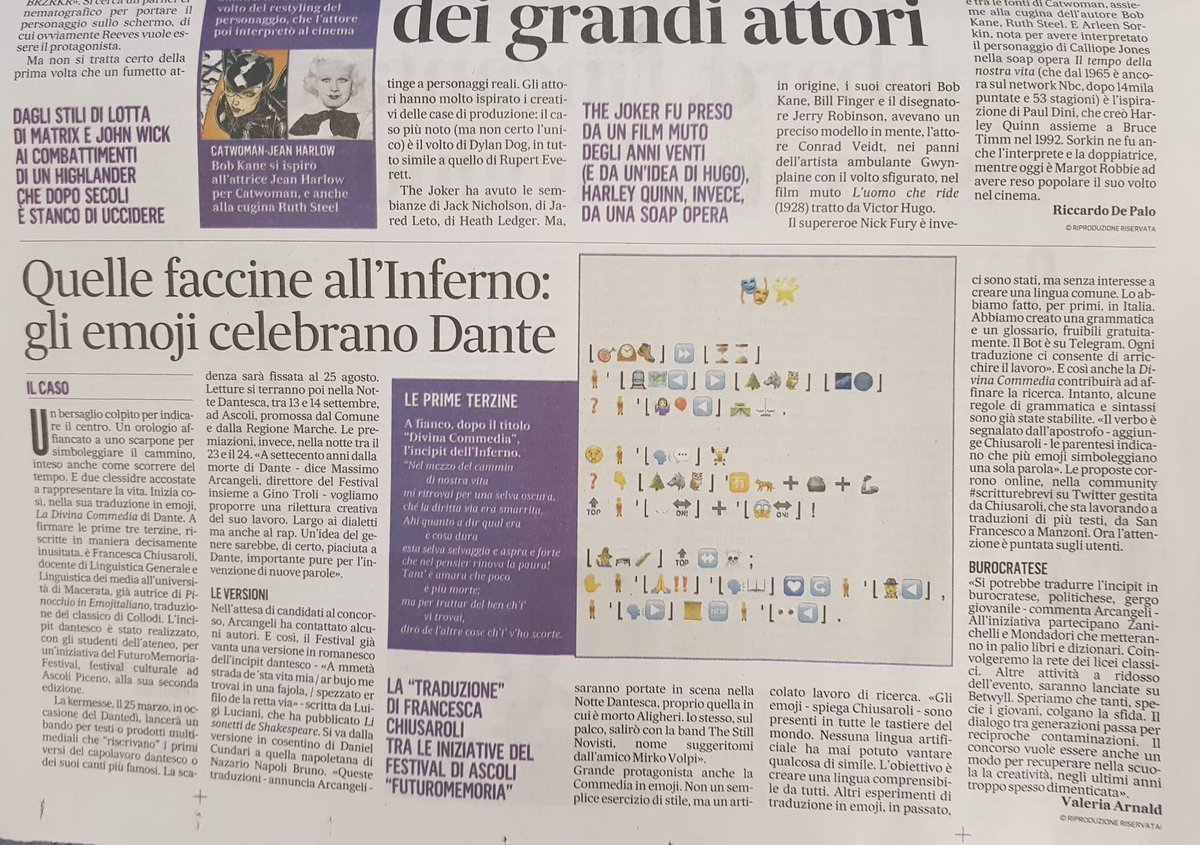 FChiusaroli's tweet photo. L’incipit della #DivinaCommedia è ora in #Emojitaliano.😍🙌
Realizzato con studenti #UniMC, il lavoro si giova di Glossario e Grammatica sviluppati dalla social community di #scritturebrevi.
Per #FuturoMemoriaFestival 
#pinocchiocorre per #dante2021 #dante700 #Dantedì #emoji https://t.co/AlsyWWME8K