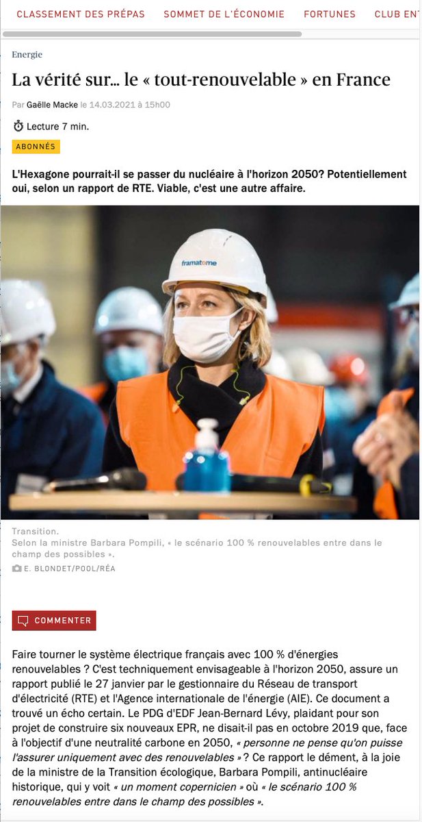 EspaceEuropeMPL's tweet photo. Faire tourner le système électrique français avec 100 % #ENR est techniquement envisageable à l'horizon 2050, assure un rapport publié le 27/01/2021 par le gestionnaire  (#RTE) et l'Agence internationale de l'énergie (#AIE).
@Challenges : https://t.co/KLn1l1tqY7 https://t.co/rYYL1DMxkD