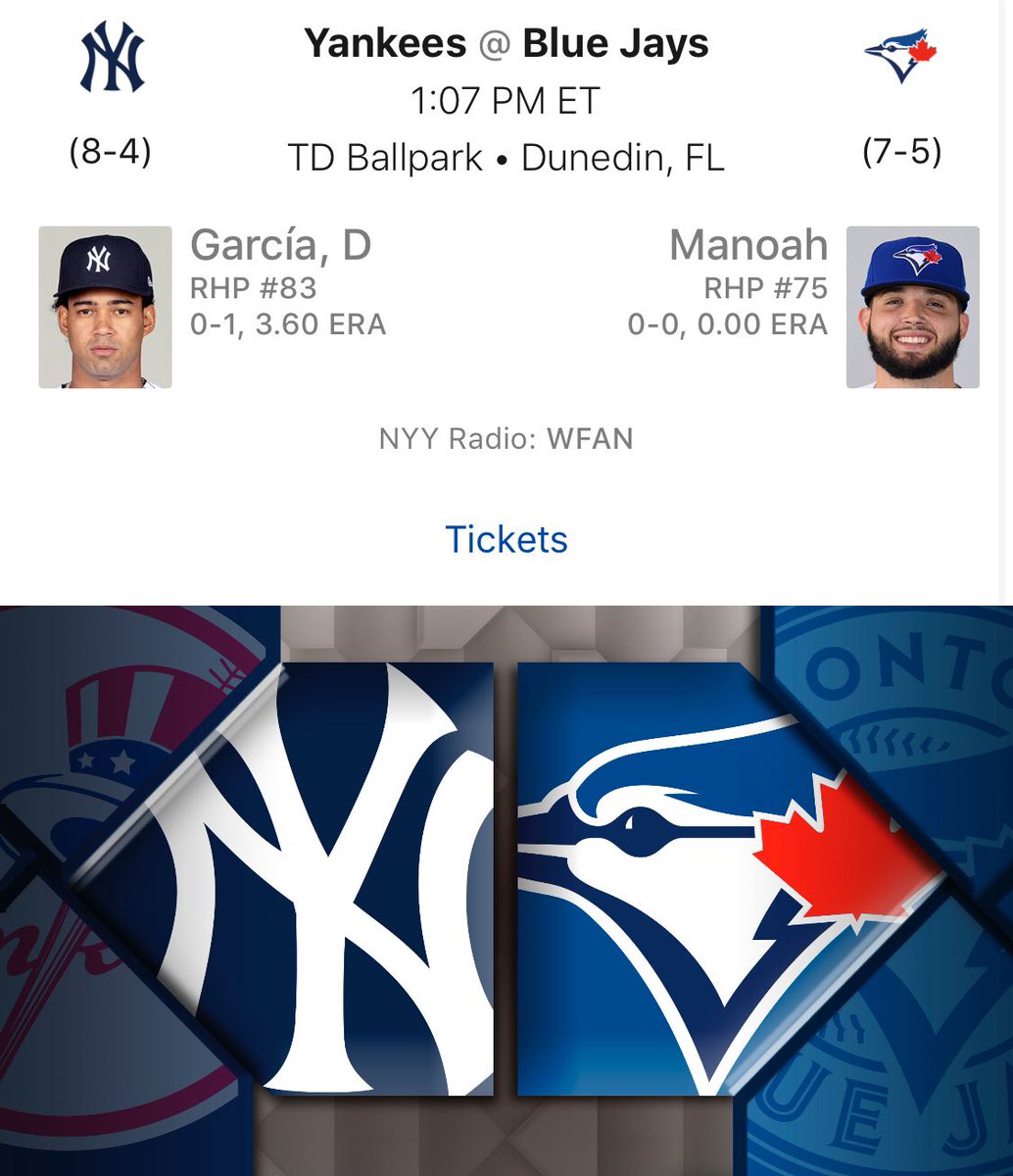 cobyfields8's tweet image. Yankees vs Blue Jays spring training game pitching matchup