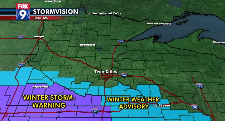 We've got a little Southwest Minnesota winter storm headed our direction late tonight and through the early morning tomorrow. Other counties in blue are under a winter weather advisory for tomorrow! #springinminnesota https://t.co/2FxQcdP8oe