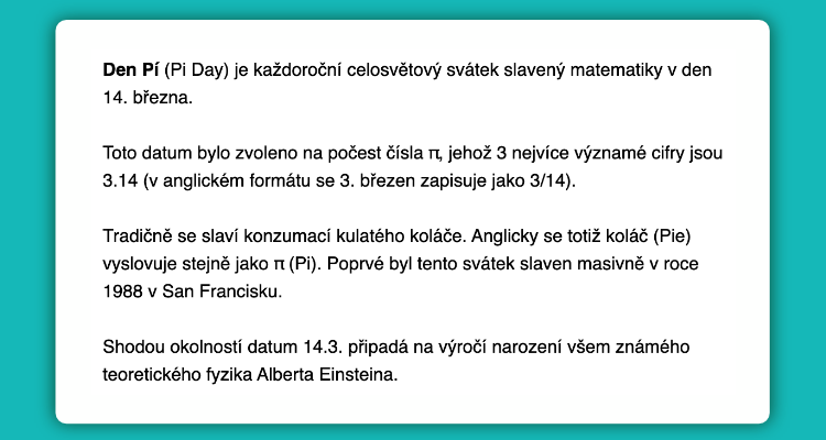 ITslovnikCZ's tweet photo. 🥳 Dnes je Den π! Přejeme všem ať si jej pořádně užijí! :)
🔗 https://t.co/wQs8FwmgDT
#DenPi https://t.co/W4Q9GtVQf0