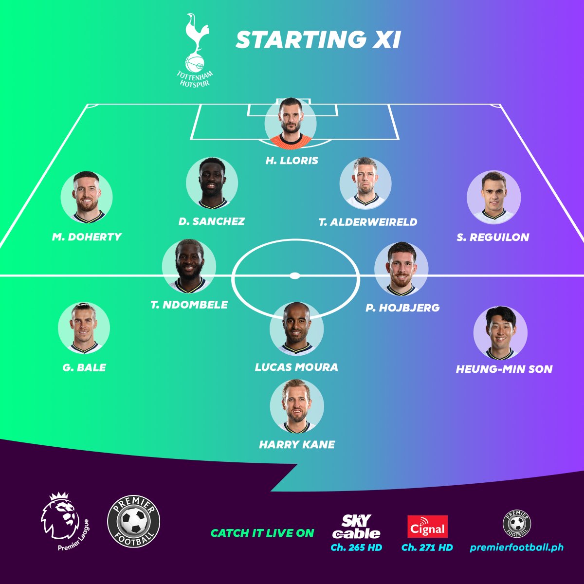 PremierFBPH's tweet photo. The Starting XI for the North London Derby between Arsenal and Tottenham.

#ARSTOT #NLD #PLonPF #WeAreOneTeam https://t.co/6O71vaaCWM