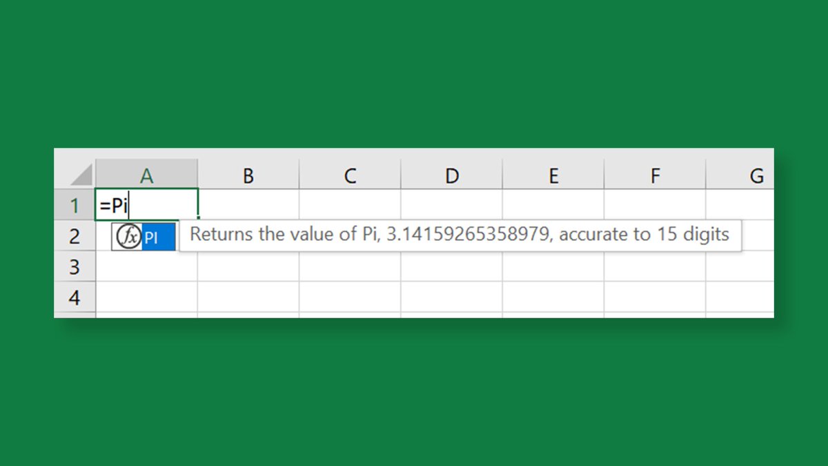 An Excel spreadsheet on a green background showing the numerical returns value of PI