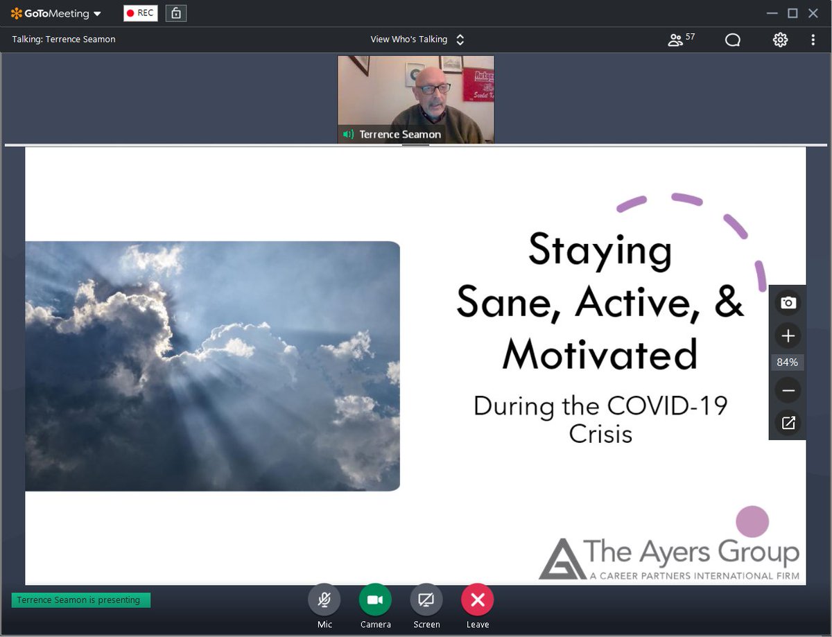 davidschuchman's tweet photo. Thanks @tseamon for your 3/5 presentation to @PSGMercerCounty. You certainly showed us the importance of "Staying Sane, Active &amp; Motivated" during a job search. Your engaging presentation style, even via webinar format, was terrific! Watch it (again) here: https://t.co/8C8NWqRrzA https://t.co/Tob0Qf17M9