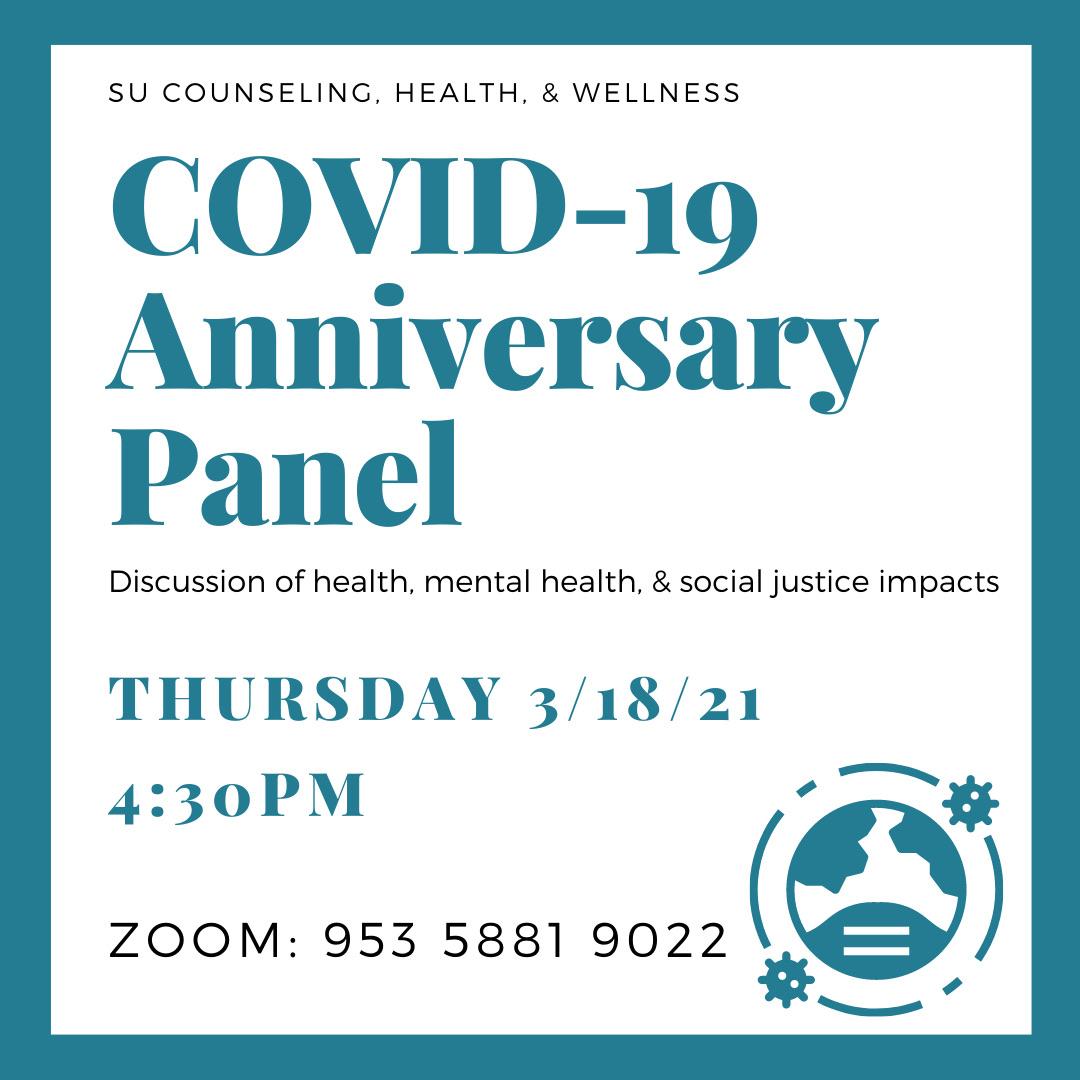 It’s been a year. Make sure to tune into Suffolk CHW’s discussion panel about a year of COVID-19 and the way it has impacted our world and community. Thursday 3/18/21 at 4:30PM Zoom ID: 953 5881 9022