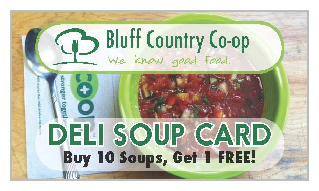 🍲Do you like delicious homemade soup and a great deal???
We know... duh, right?😆
Pick up one of our punch cards and get your 11th bowl of goodness for free after you buy 10! 
#winonacoop #bluffcoop #soupson