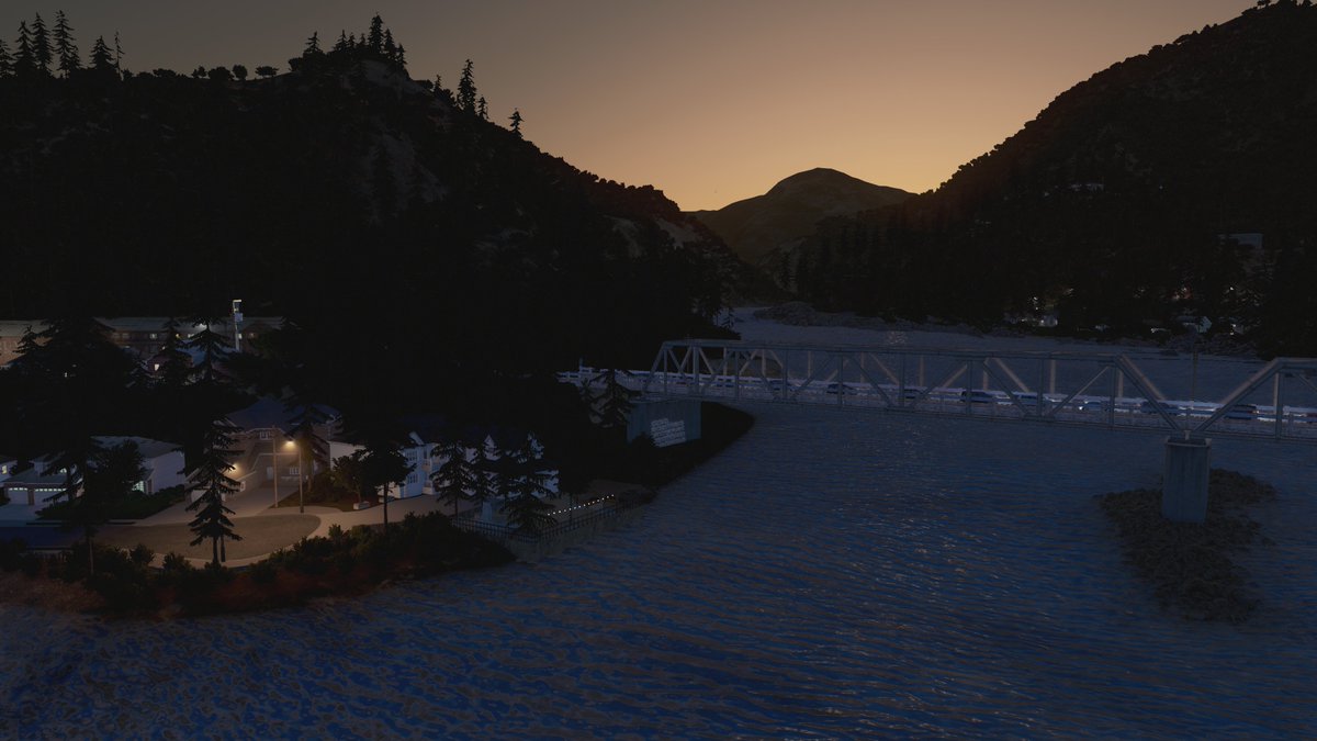ElecSpice's tweet photo. A few more street lights needed possibly but Pine Oaks one and only historic bridge looks good at sunset...

@CitiesSkylines 
#CitiesSkylines #EverettsCounty https://t.co/nHMh5Gvg5G