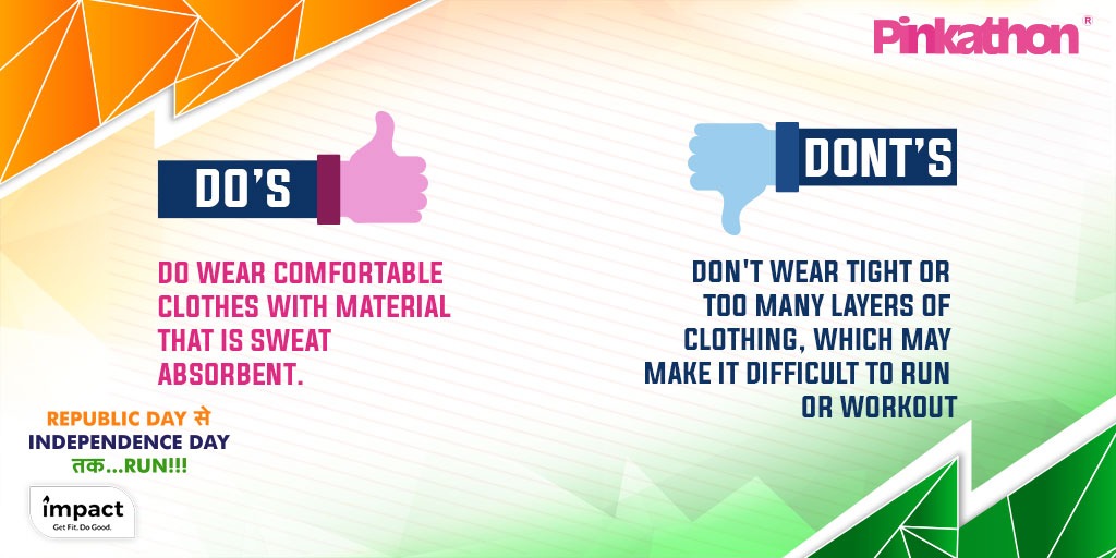 Running is a fun exercise, where happy hormones are released🏃‍♀

It is always suggested to run in outfits that you feel yourself in—be it in a saree, a salwar kameez, or running shorts 🥻✨

These tips and tricks will help you successfully complete the #RD2ID Run