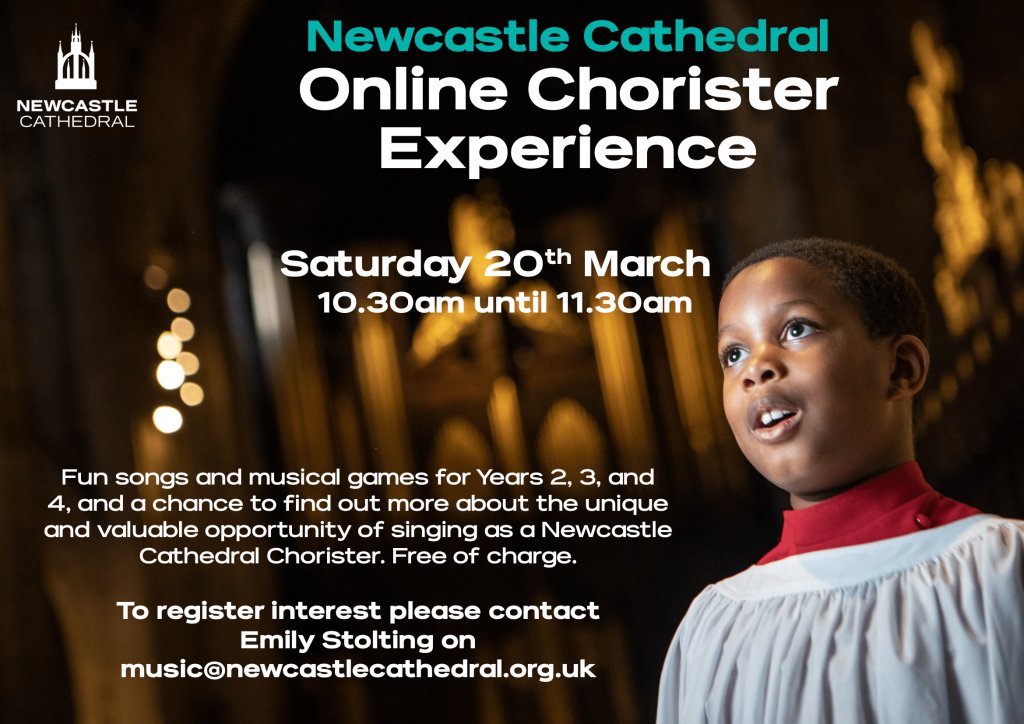 NclCathMusic's tweet photo. Only five days left until our Online Chorister Experience! We are delighted to offer this virtual experience on Saturday 20 March between 10:30-11:30am for children in Years 2,3, and 4. 

Visit: https://t.co/AeDbO3ztKJ for more info. https://t.co/IjFbr8z5Fq