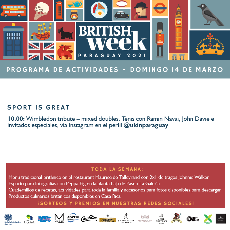 UKinParaguay's tweet photo. Cerramos una intensa semana con lo mejor de la cultura británica y hoy nos dedicamos al deporte junto a @Ramin_Navai y @JohnDavieUK #BritishWeekPy2021 🇵🇾🇬🇧 #SportIsGREAT
¡No te olvides! Todavía podés disfrutar de nuestras actividades para imprimir aquí: https://t.co/8IFV45f581 https://t.co/y9hIBAKpOM