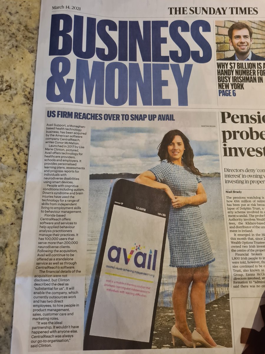 What a lovely surprise and proud moment to see <a href="/availsupport/">avail</a> on the front page of @IrishTimesTimes, Business &amp; Money section this morning.

The first time we have seen the news in print!
#TheIrishTimes <a href="/CentralReach/">CentralReach</a>  #availindependence