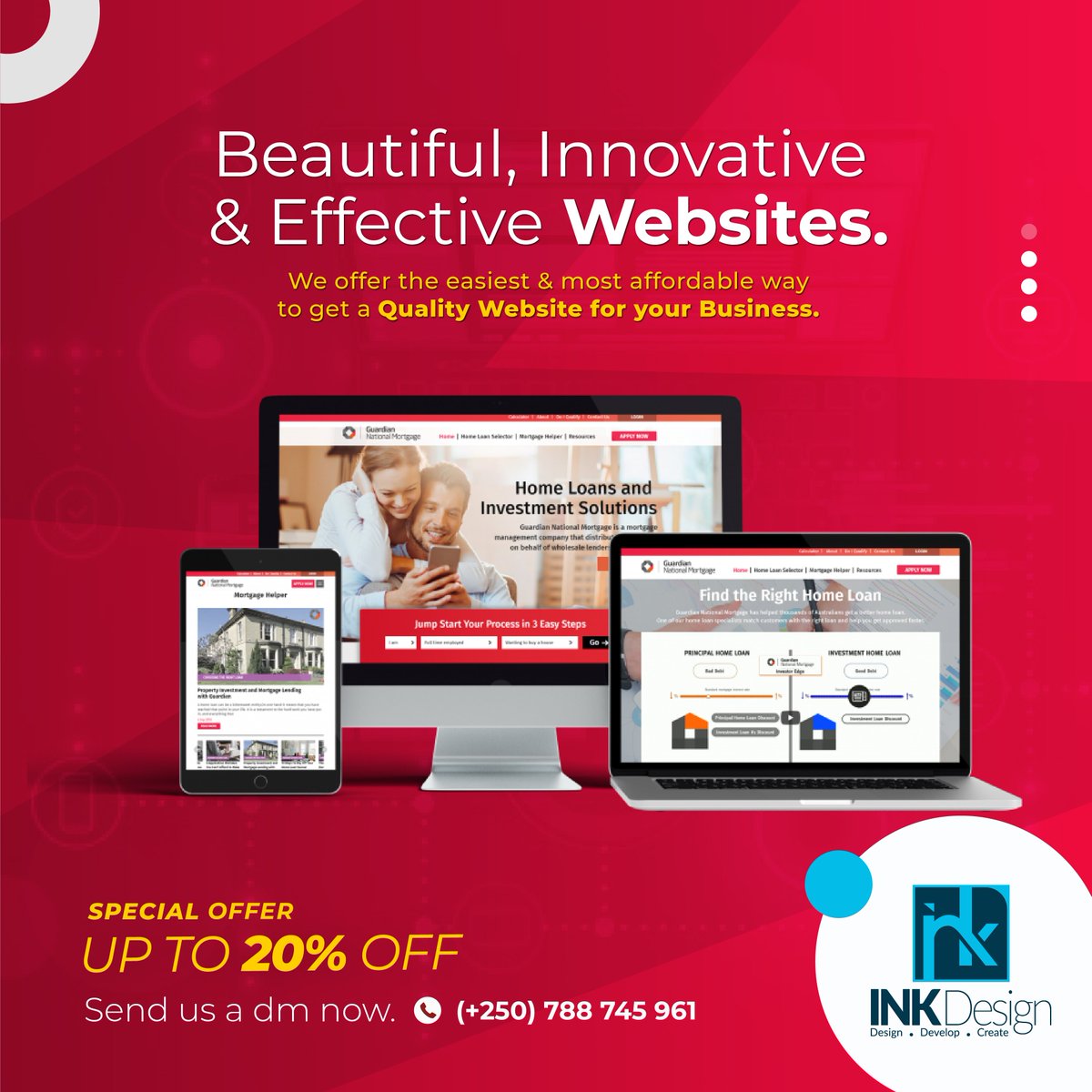 INKDesign_rw's tweet photo. Beautiful, Innovative  &amp; Effective #Websites.

At INK Design Ltd, We offer the easiest &amp; most affordable way to get a Quality Website for your Business. If interested, Don't miss out on the 20% #discount we have at the moment ending on the 15th of May 2021. https://t.co/RwI2pofFkE