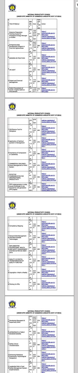 List of upcoming #onlinelearning events by @NPC_INDIA_GOV 

Pick your #CHOICE 

#Impact2021 #countdown #TwitterSpaces #Leadership #HRD #Management #tech #Trending 
Visit npcindia.gov.in