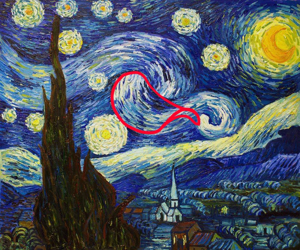 Pringling, as we all know, occurs in low to high frequency fields within artworks. This has nothing to do with the potato chip named Pringles. Please cast them from your mind at this point if you are unfamiliar with Pringling.(Below, Gogh Pringling)