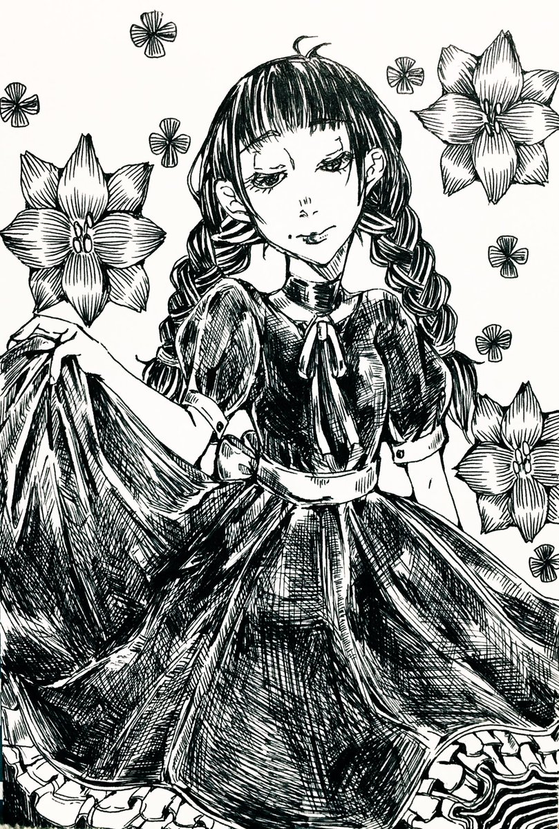 キミドリ 三つ編みの女の子 イラスト好きな人と繋がりたい ペン画 アナログイラスト キミドリ 三つ編みの女の子 イラスト好きな人と繋がりたい ペン画 アナログイラスト