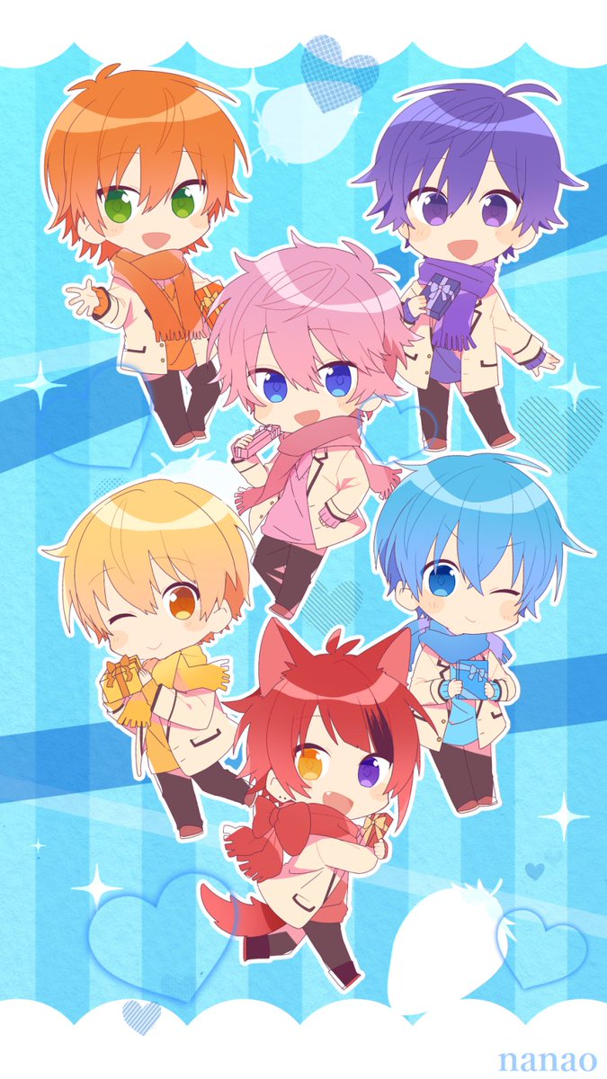 multiple boys purple eyes blue hair male focus 6+boys red hair blue eyes  illustration images