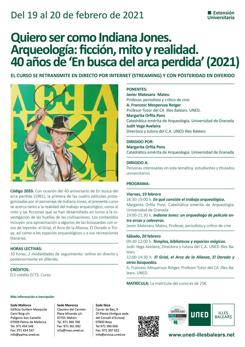 francescrotger's tweet photo. Margarita Orfila i Francesc M. Rotger parlen del curs ‘Quiero ser como Indiana Jones. Arqueología: ficción, mito y realidad’ UNED Illes Balears (la matrícula segueix oberta, en diferit) a ‘La Gran Vida’ IB3 Ràdio 14-3-21 m. 27,53-43,36 Amb Mònica Borràs
https://t.co/D9NhFsd29d https://t.co/w4ps6xfV4T