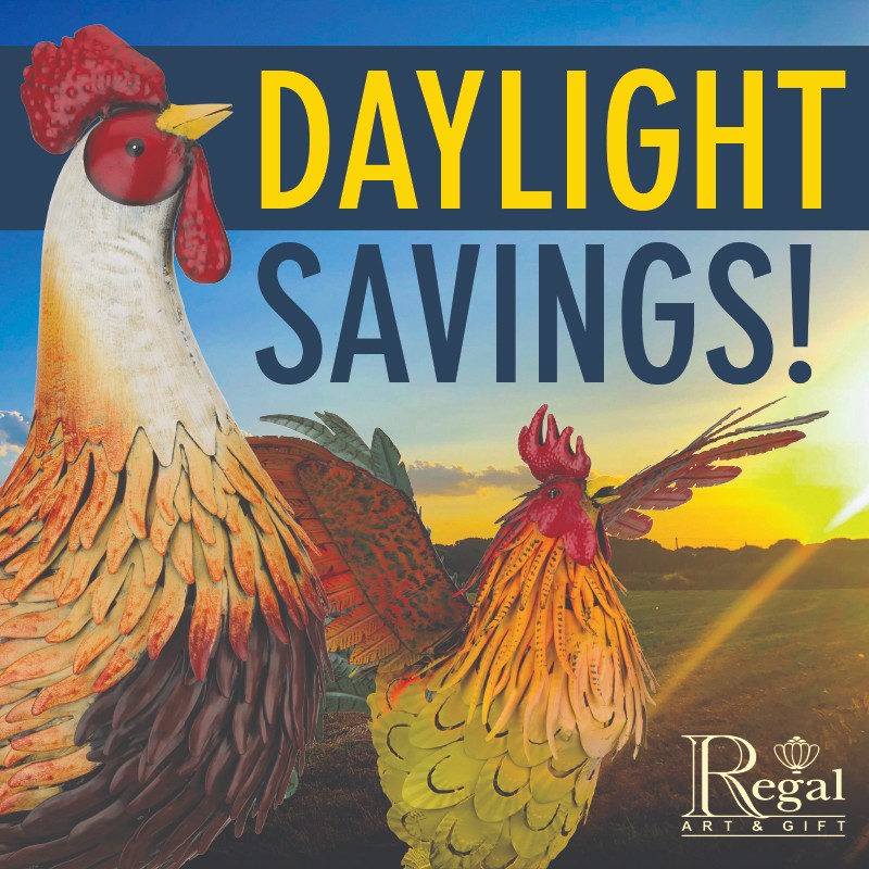 Don't forget to set your clocks ahead one hour! More daylight is coming our way! 

With the extra hour you have, check out our collection of #Roosters that will brighten anyone's day! 🐓

ow.ly/suMb50DYeWv