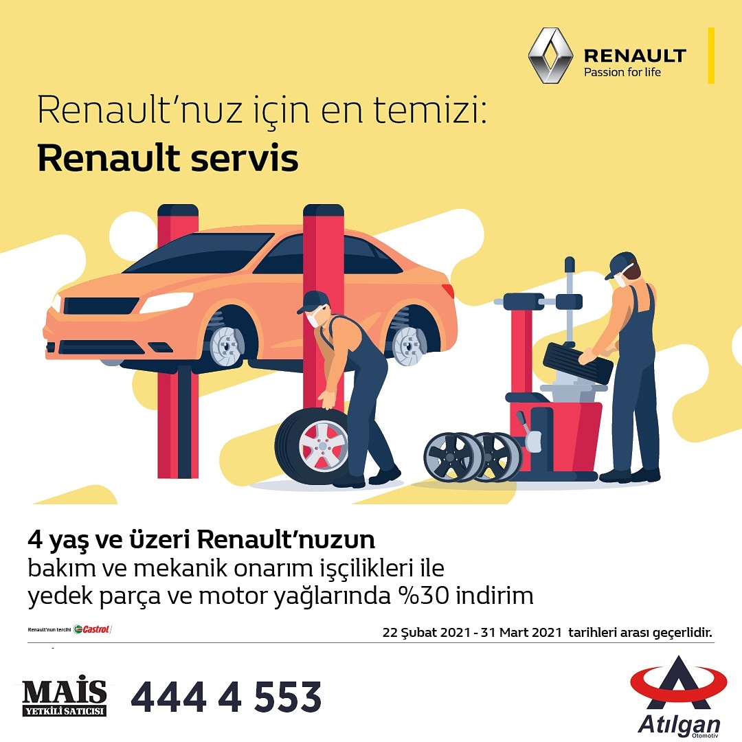 4 yaş ve üzeri Renault'nuzun

Bakım ve mekanik onarım işçilikleri ile yedek parça ve motor yağlarında %30 indirim!

Detaylı Bilgi İçin
🔹444 4 553
📍Hamidiye Mah. Menderes Bulvarı No:349 Rize

#rize #ayder #cayeli #ardeşen  #atilganrenault #renault #servis #kampanya