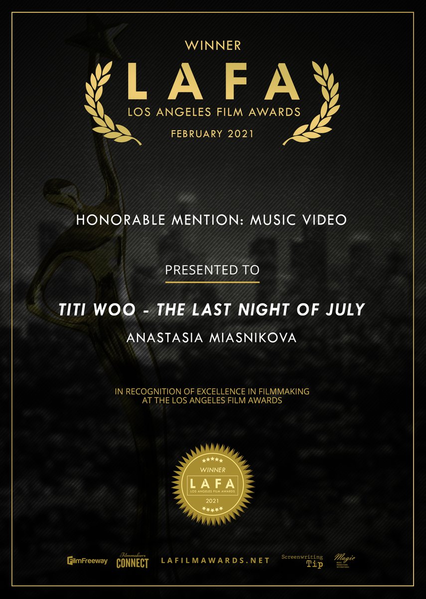 TitiWoo's tweet photo. Thank you @lafilmawards 📽️🎞️for winning the Honorable Mention at your awesome festival ! 🏆🏆🏆
"Titi Woo - The Last Night of July" https://t.co/RG3u1n1RJn