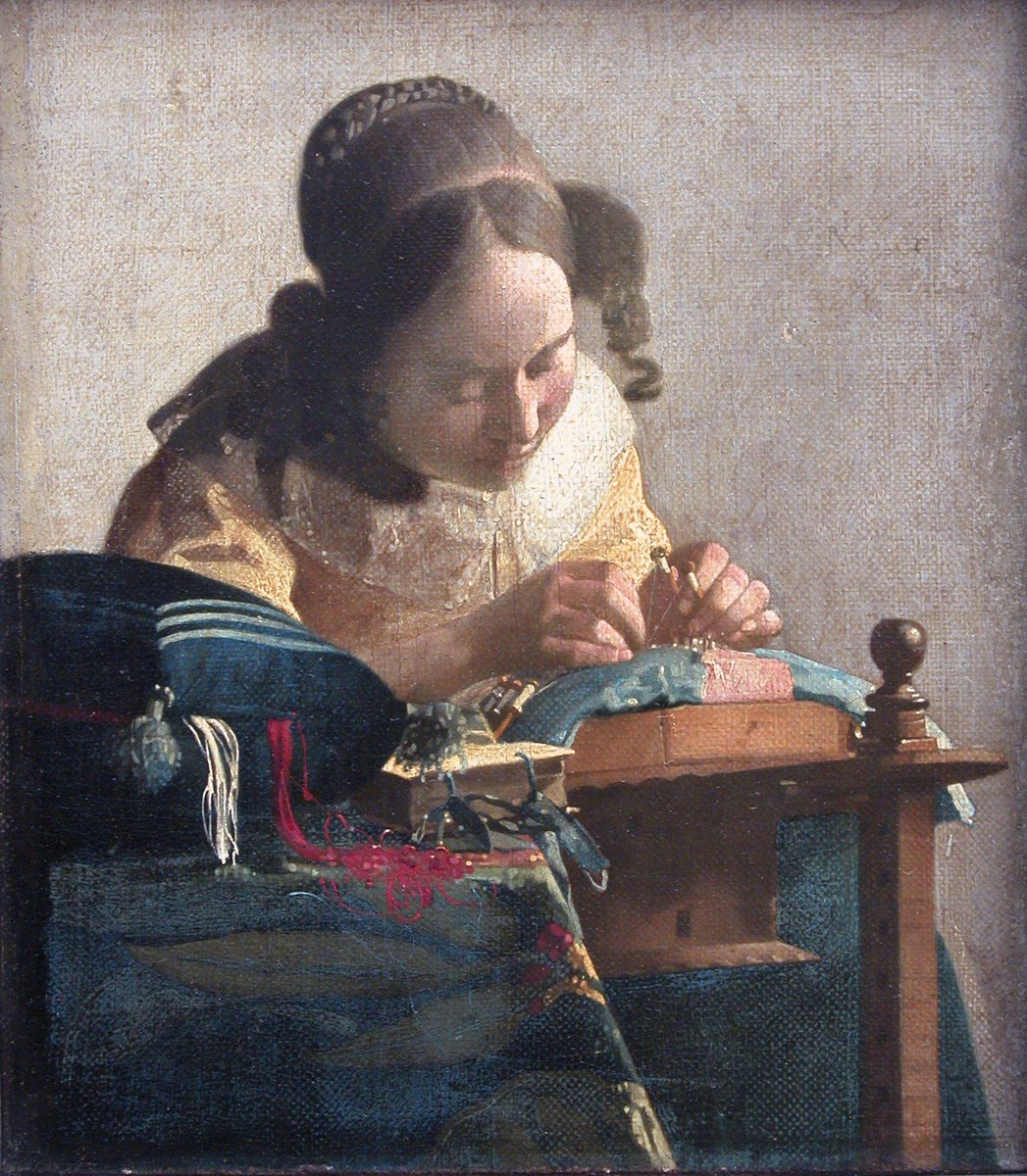 There are many other rules to pringling, however; Vermeer was a master of utilising it in his work. The spiralling hair, for example, in the lacemaker, actually continues all the way down and off the canvas and onto the gallery floor.