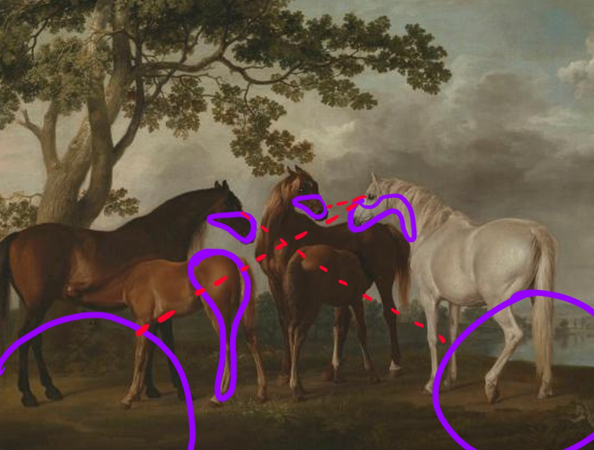 This continued on, wherein the first examples of using pringling, and RE-pringling (That is, reframing the pringling within a context) were seen in equestrian and animal portraiture, namely by Stubbs and Landseer.