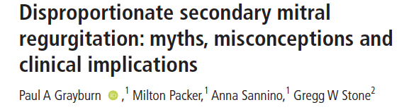 GreggWStone's tweet photo. Our article publ in HEART in which we dispel the myths and misconceptions of the disproportionate MR concept, including explaining why 1) proportionate MR will benefit from MR correction, and 2) why the EROA/LVEDVi ratio doesn't work to select individual pts who will benefit. https://t.co/Y07aRt57vg