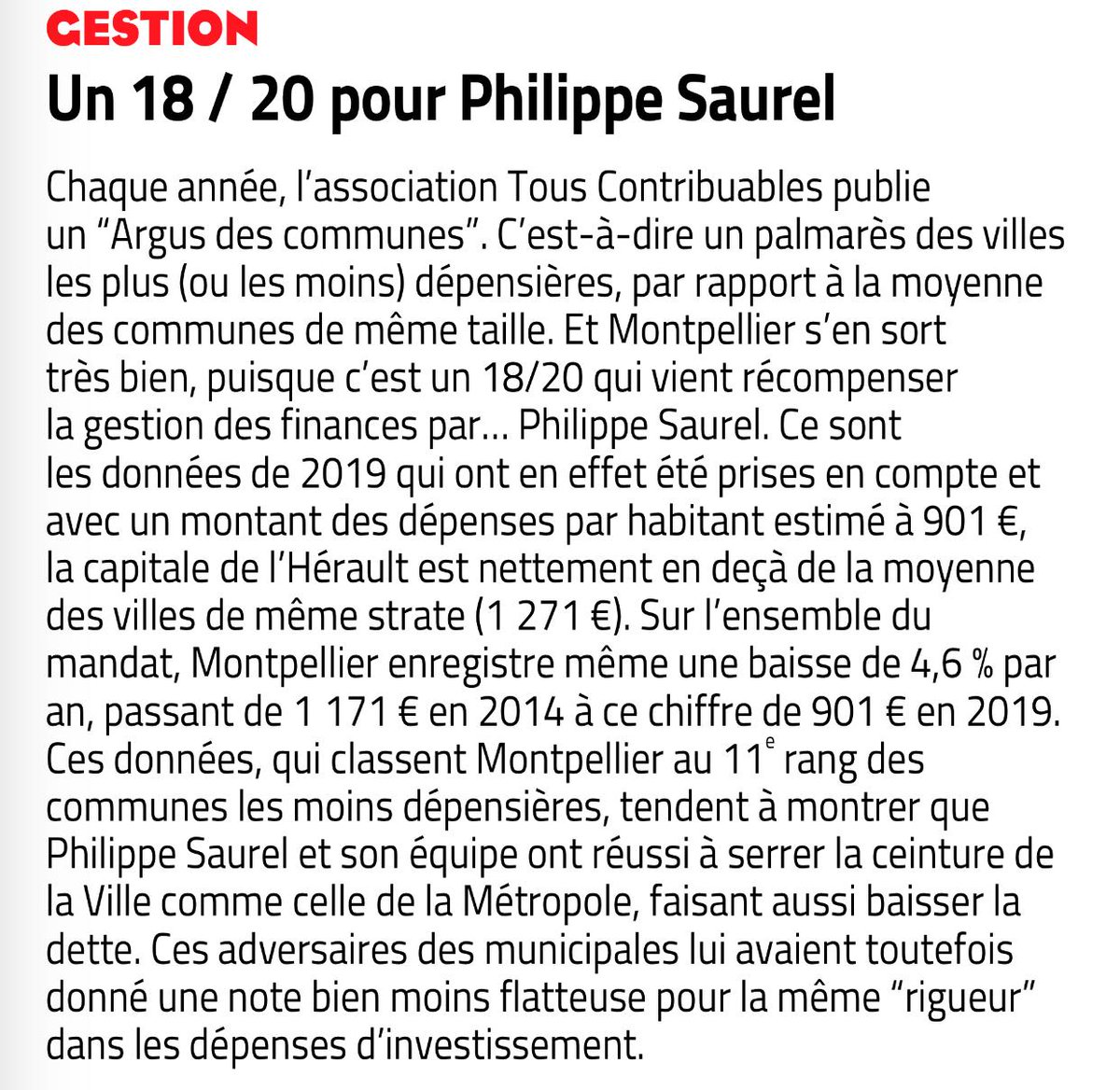 Phil_Saurel's tweet photo. Notre gestion 2019 de la ville de @montpellier_ notée 18/20 par l'association de consommateurs, "Tous contribuables"
Merci à  #MaxLevita et à toute notre équipe, élus, cabinet, administration.
https://t.co/E3NdCRYh8W
@Midilibre @afpfr https://t.co/G72UAeuLzX