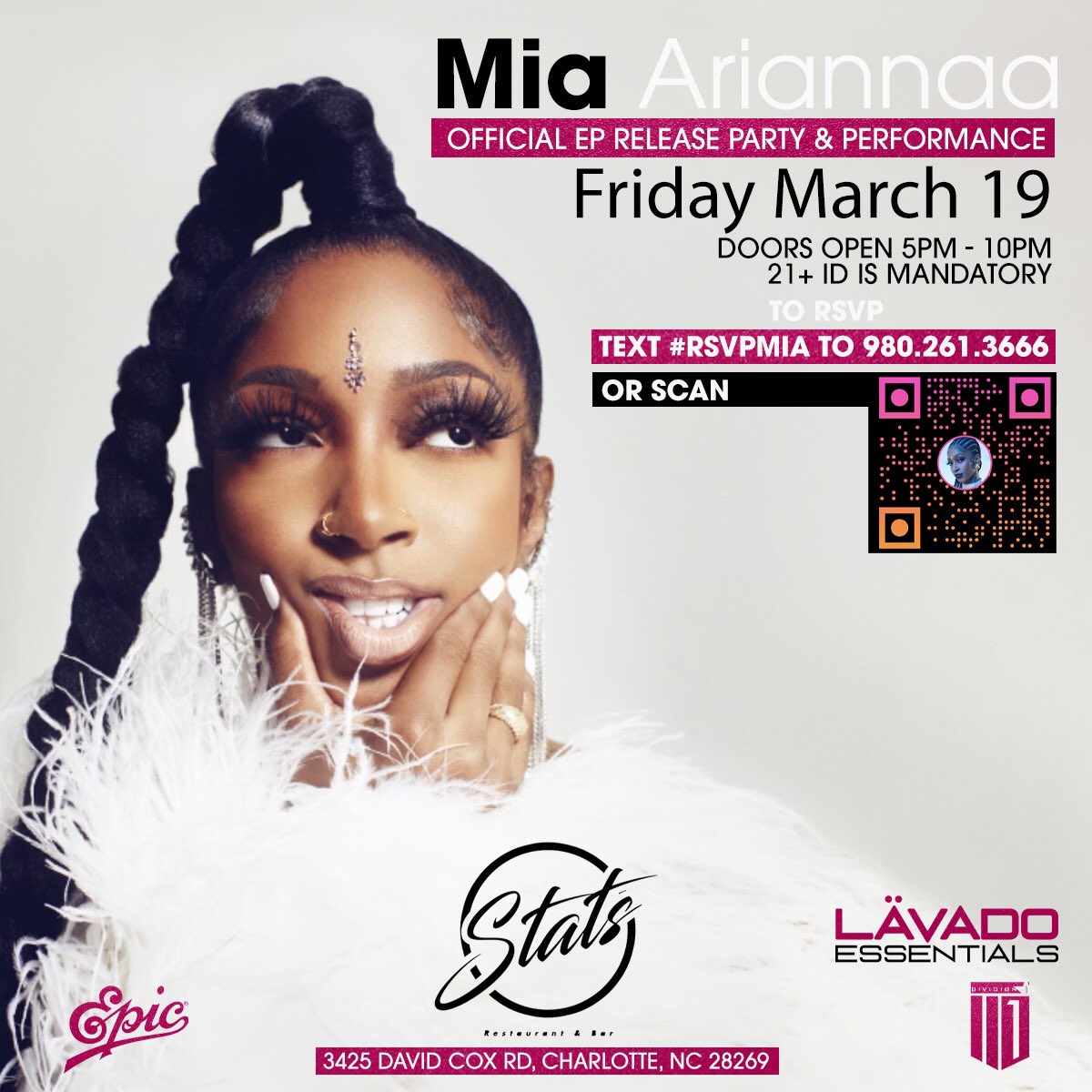 Mia_Ariannaa's tweet photo. Hey Guys, I Wanna Invite You All To My Official EP Release Party At @statsclt On Friday March 19th From 5pm-10pm. All You Gotta Do Is Text #RSVPMIA To 980.261.3666 I’m Looking Forward To Seeing You There! #Cheaaa https://t.co/4pqRPyex8H